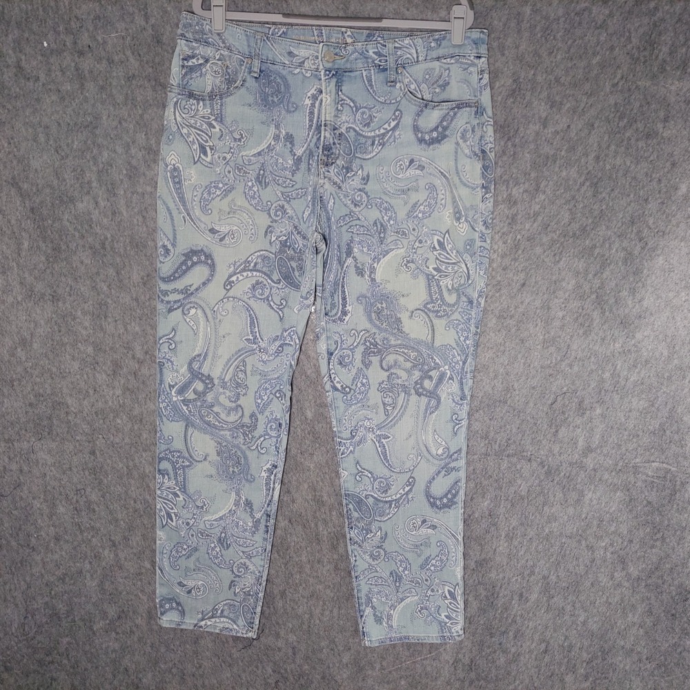 Chicos Girlfriend Slim Leg Ankle Jeans 14R 2.5 So Slimming Paisley Bandanna